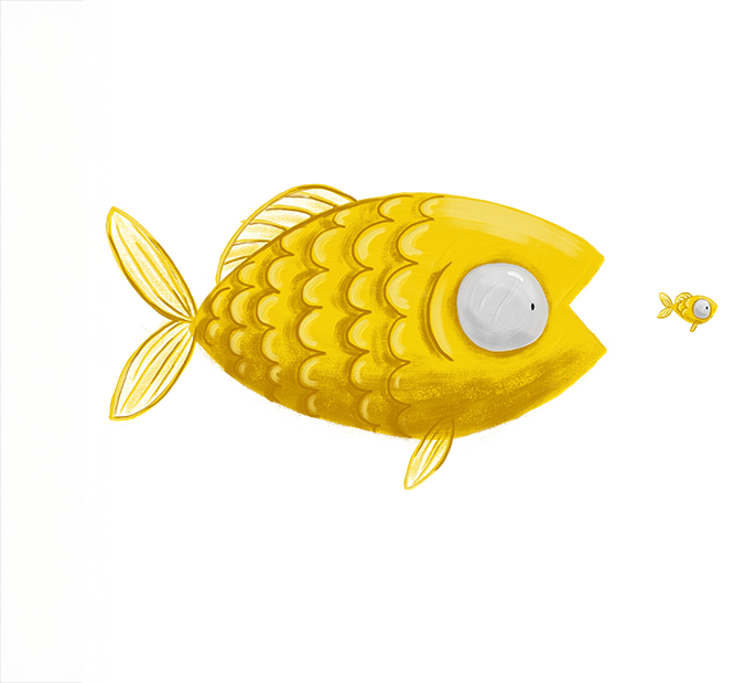 A big fish chasing a smaller one.